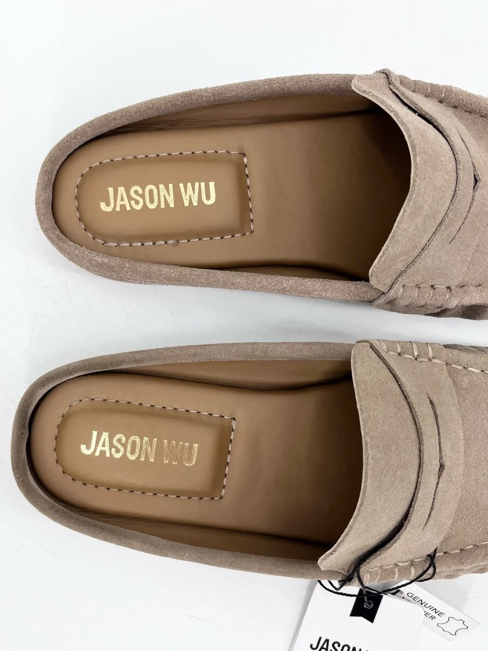 NWT Jason Wu Meeky Neutral Taupe-Beige Suede Penny Loafer Slip-On Mules Size  9